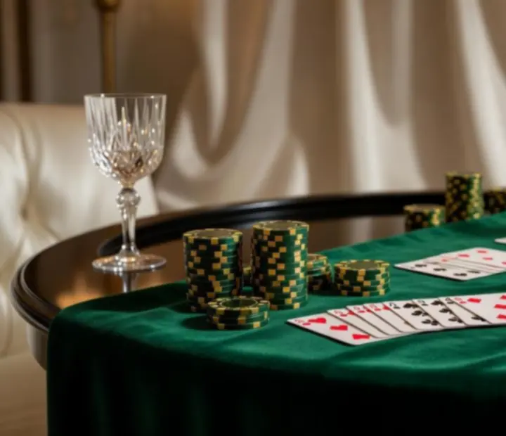 Emerald and gold casino-inspired décor with poker table details