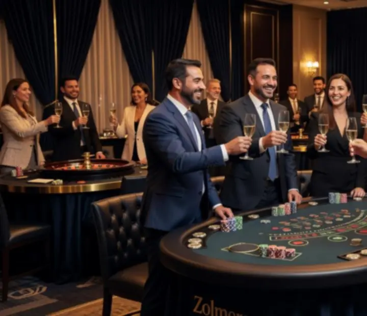 Corporate guests enjoying a luxury casino-themed evening by Zolmeraa Events