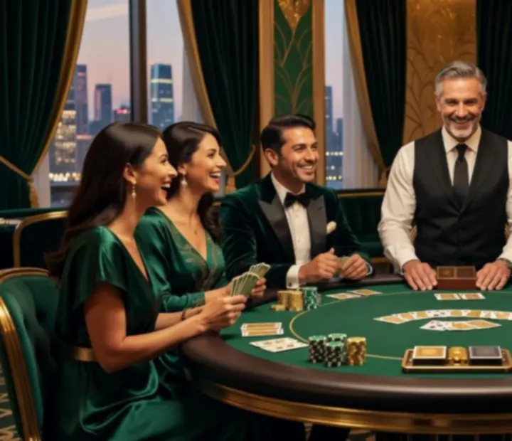 Guests enjoying an interactive poker table experience at an upscale event