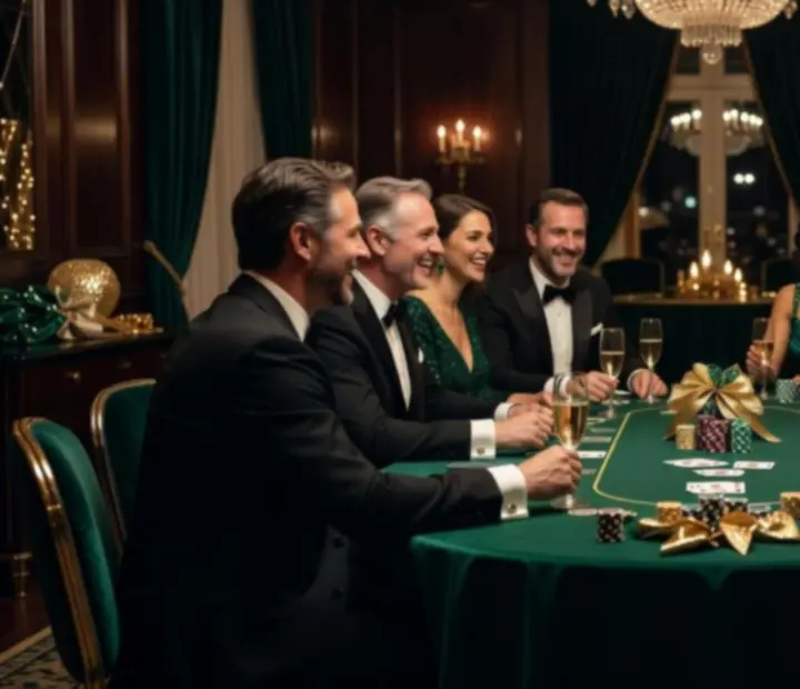 Private celebration with elegant casino-themed entertainment and guests enjoying a luxury evening